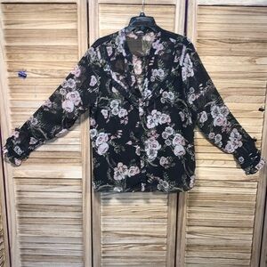 River Island Long Sleeve Sheer Ruffled Cuff Button Down Plus Size 18